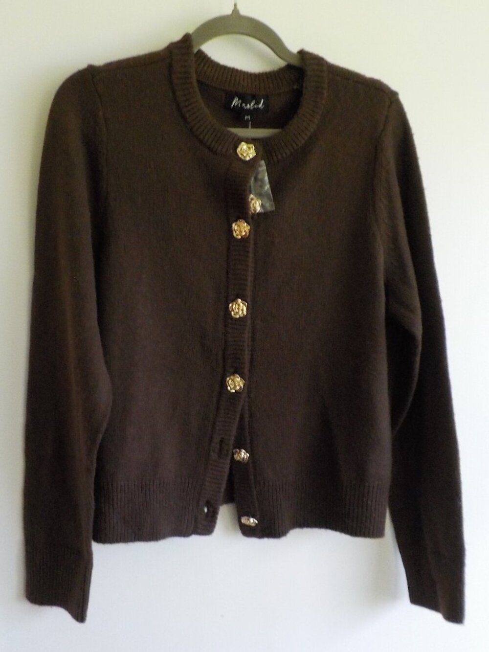 Marled Cardigan Sweater - Medium - NWT Brown Flower Button Heavy (2538)